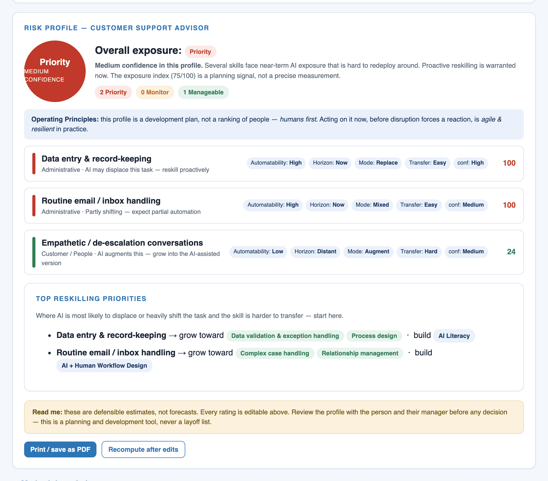 AI Skill-Displacement Risk & Reskilling Navigator — live tool built by Kerris Hougardy